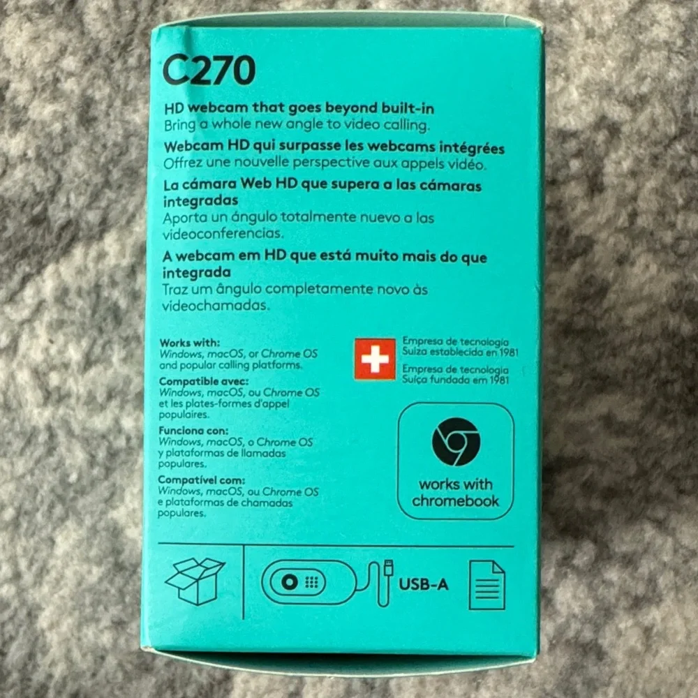 Logitech C270 HD Webcam - Black and Teal Box